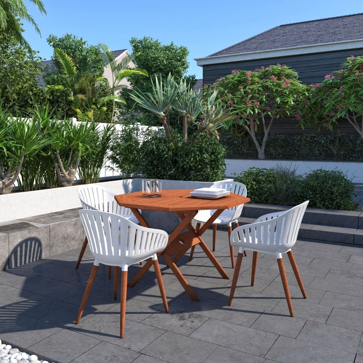 Amazonia Royalton 5 Pieces Eucalyptus Wood Outdoor Dining Set, Ideal for Patio