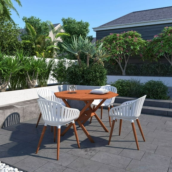 Amazonia Royalton 5 Pieces Eucalyptus Wood Outdoor Dining Set, Ideal for Patio