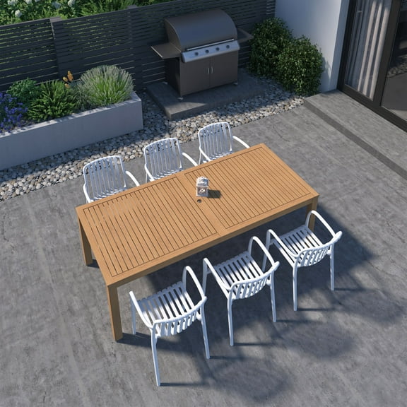 Amazonia Saint-Pierre 7-Piece Teak Finish Wood 100% FSC Rectangular Patio Dining Set White