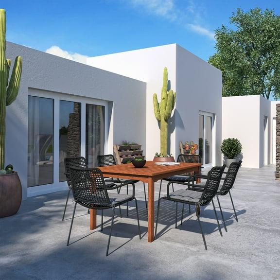 Amazonia Searcy 7 Pieces Rectangular Outdoor Dining Set Eucalyptus Wood, Ideal for Patio