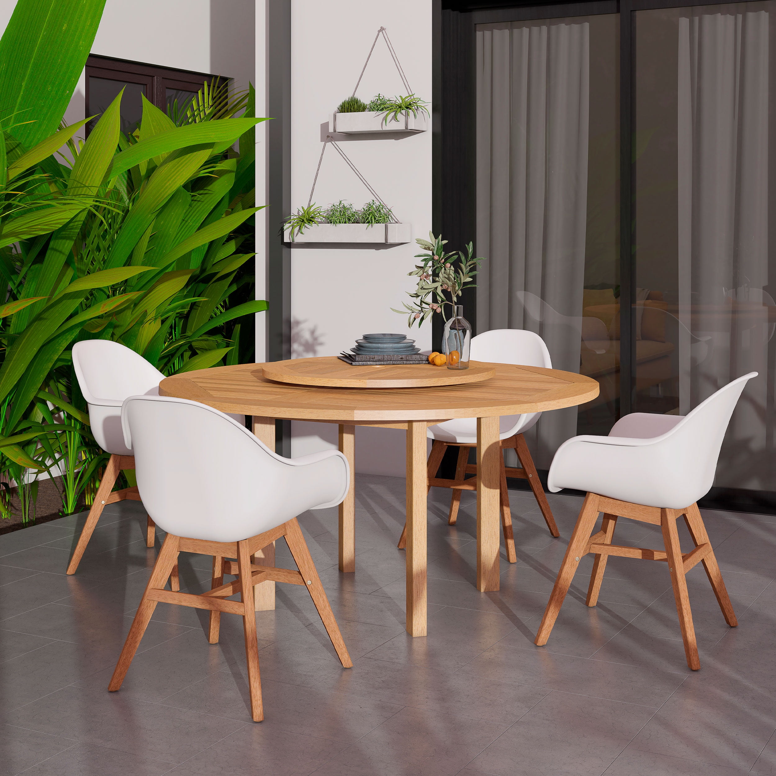Amazonia Seoul 5 Pieces Lazy Susan Teak Finish Round Patio Dining Set, Seating Capacity: 4