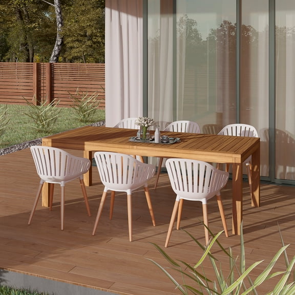Amazonia Seville 7 Pieces Rectangular Outdoor Dining Set Teak, Ideal for Patio, Seating Capacity: 6