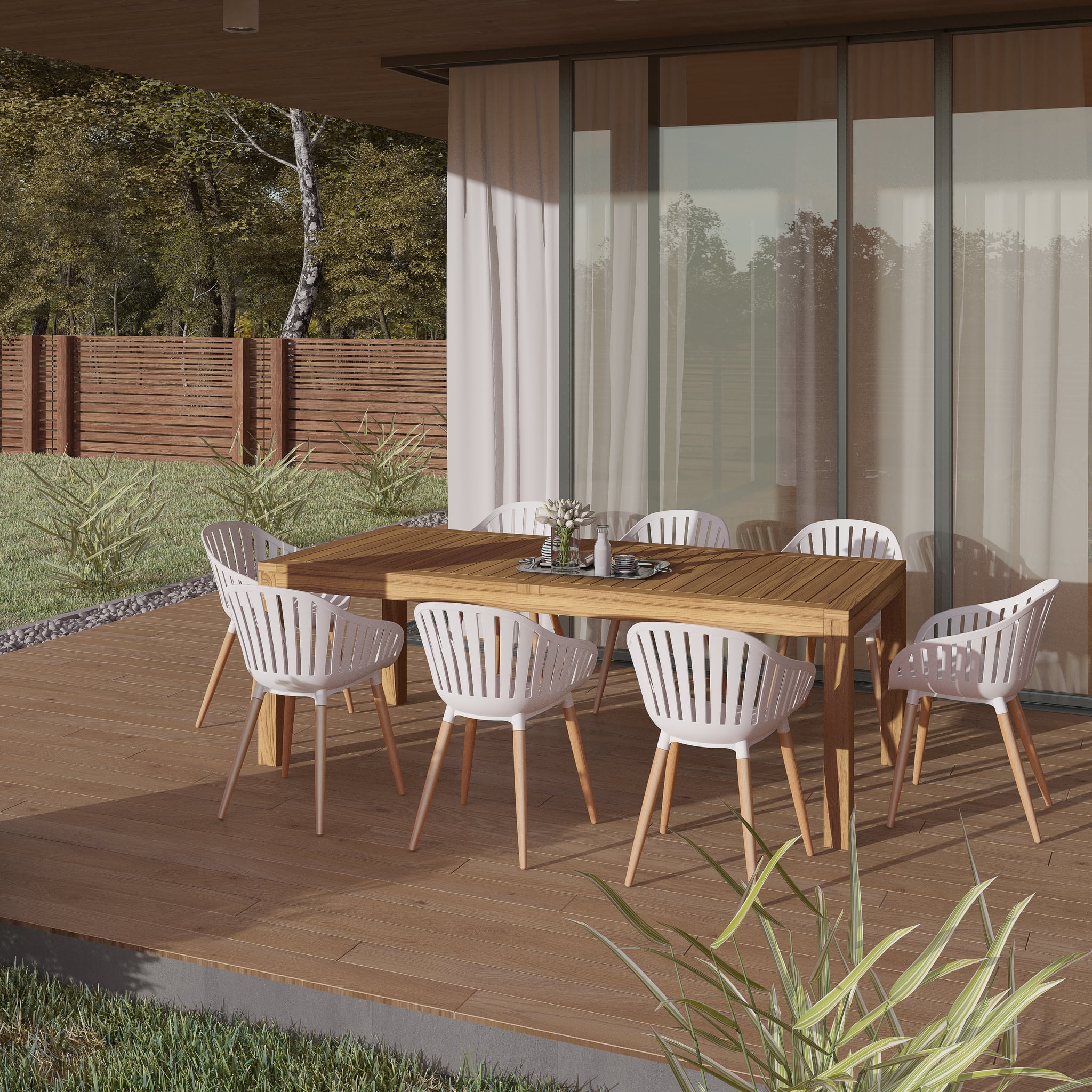 Amazonia Seville 9 Pieces Rectangular Outdoor Dining Set Teak Finish, Ideal for Patio