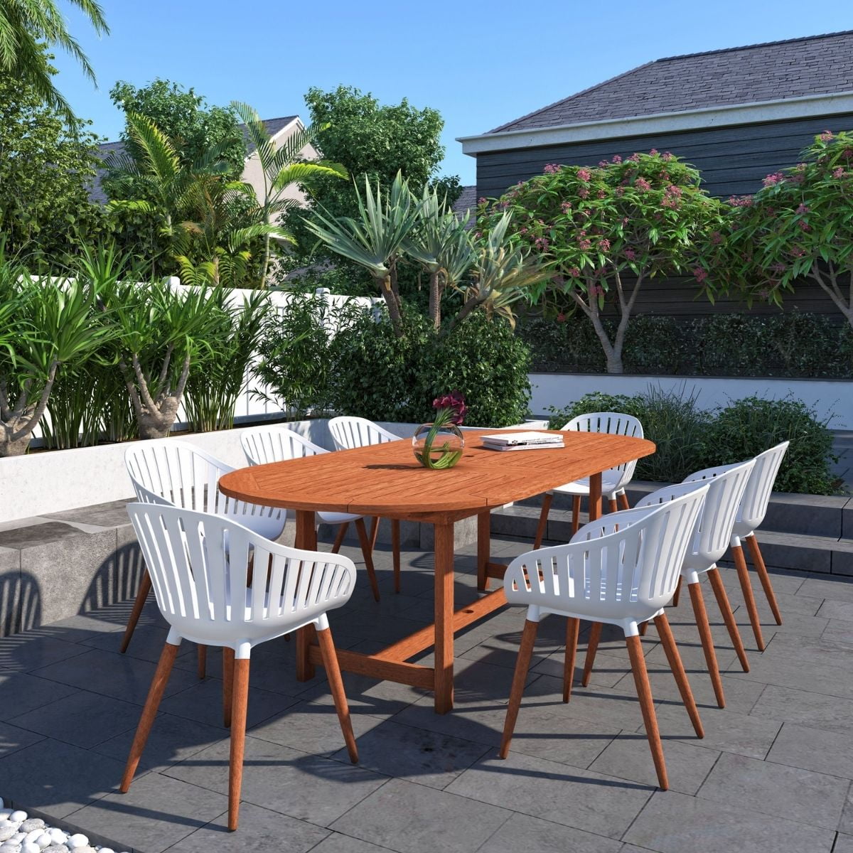 Amazonia Silverton 9 Pieces Eucalyptus Wood Oval Outdoor Dining Set, Ideal for Patio