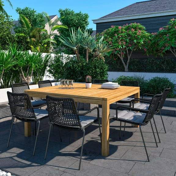 Amazonia Stowe 9-Piece Certified Teak Square Outdoor Patio Dining Set, Black