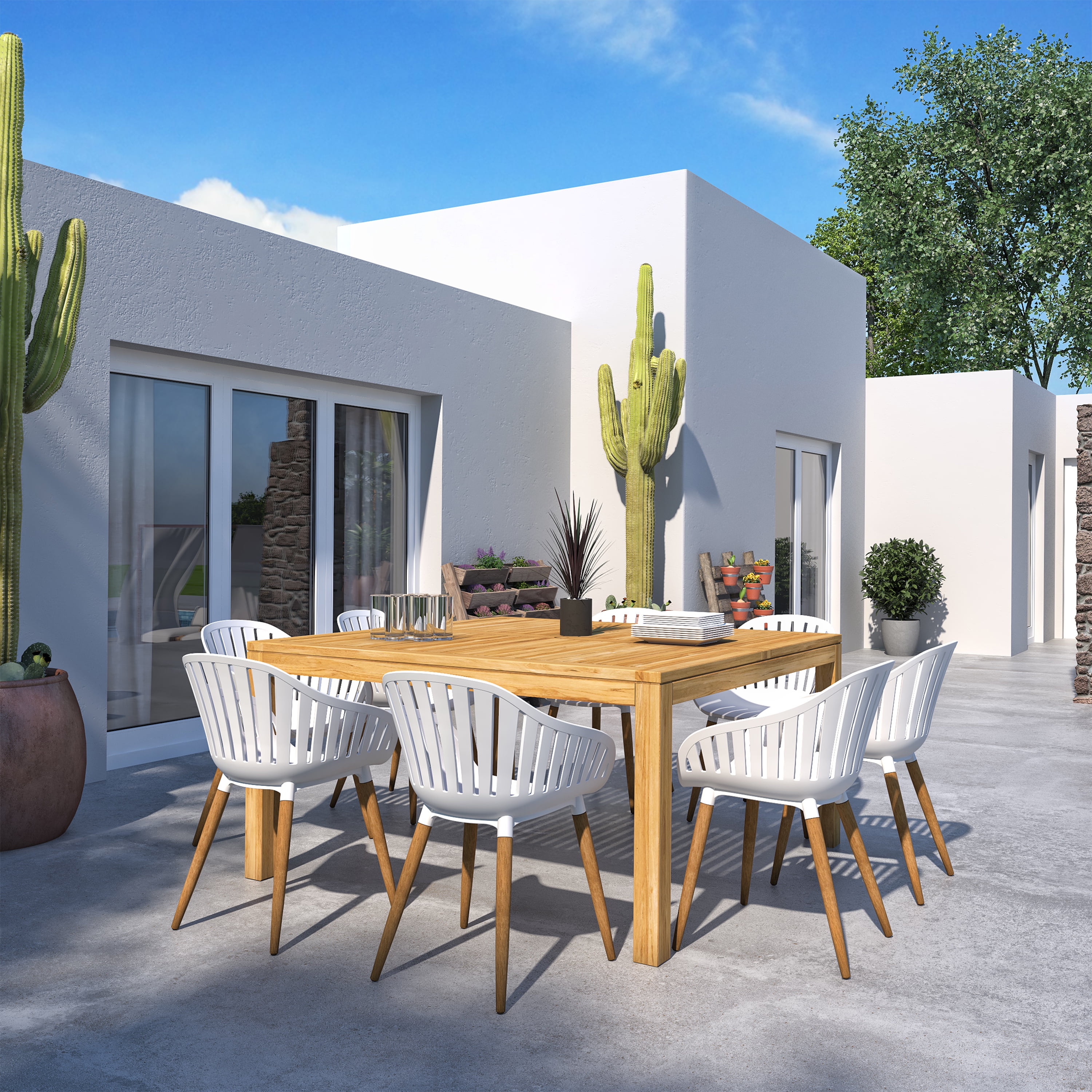 Amazonia Swanton 9 Pieces Certified Teak Square Outdoor Dining Set