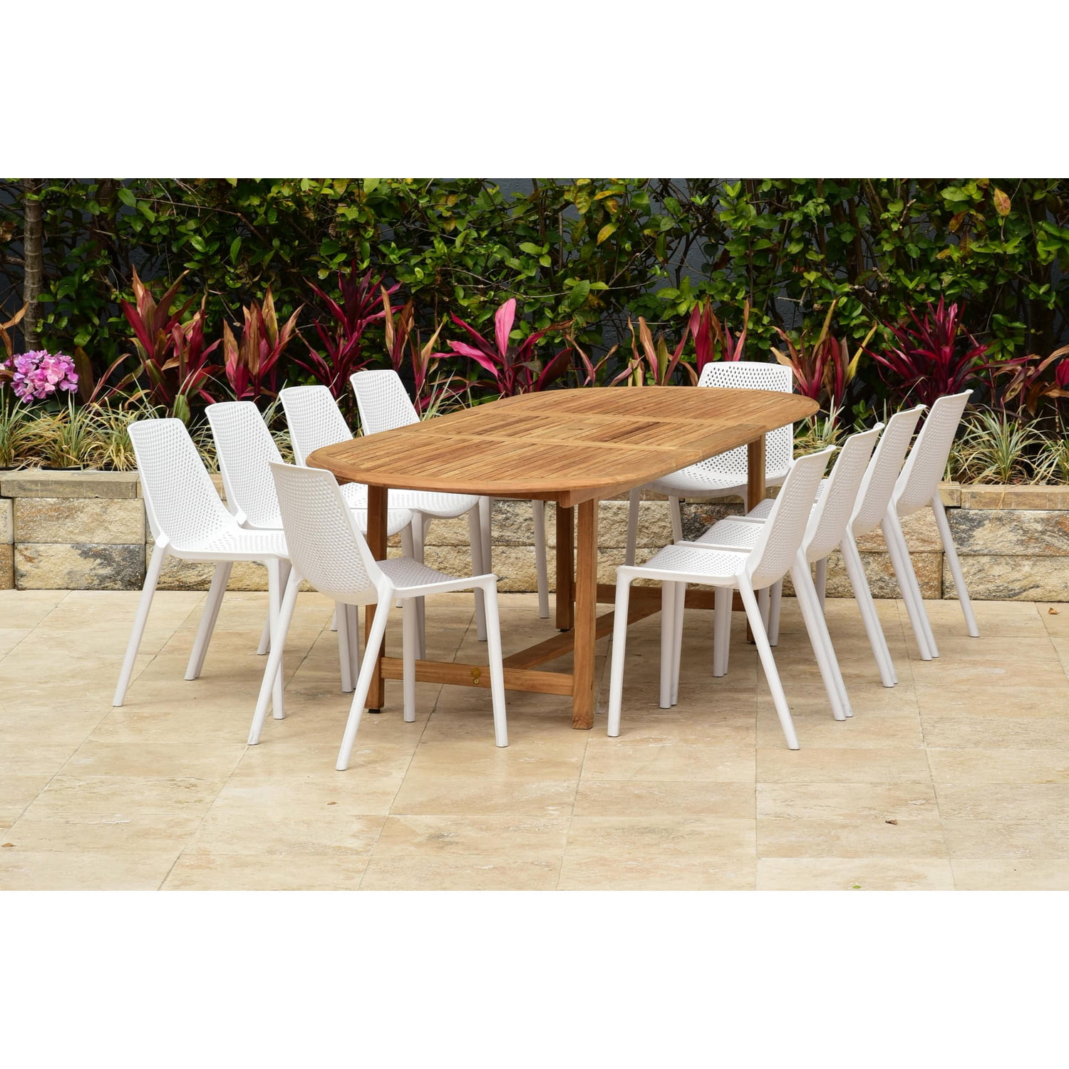 Amazonia Teak Wood 11 Piece Extendable Oval Patio Dining Set