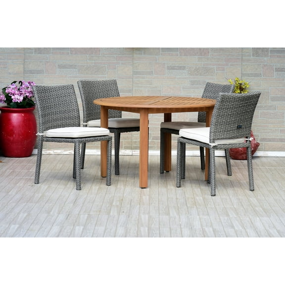Amazonia Tichey 5-Piece Round Patio Dining Set |Teak Finish | 4 Seating Capacity Includes 4 chairs & 1 table (30 inch H) White