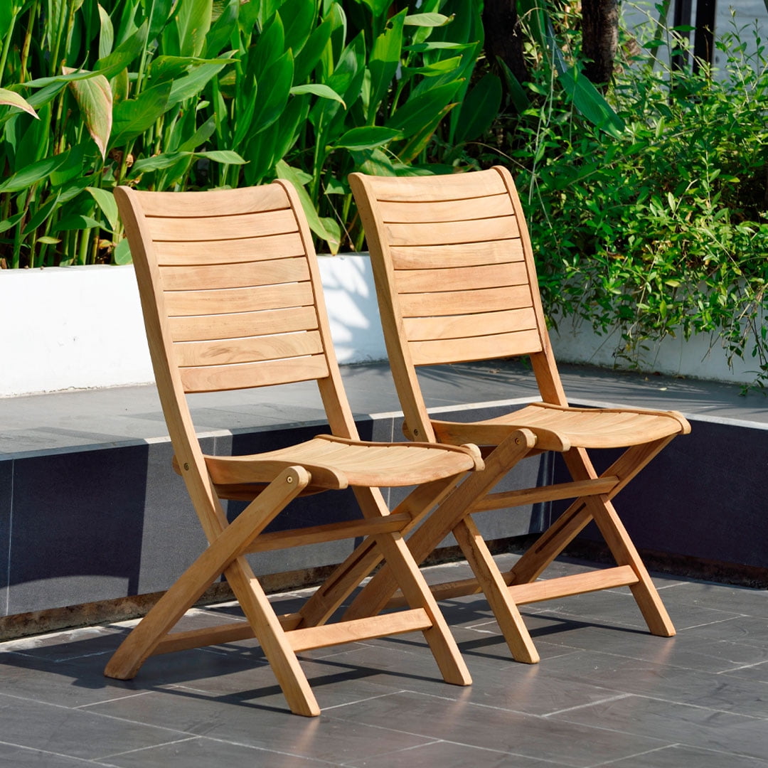 Amazonia Turnberry 2-Piece Certified Teak Foldable Outdoor Patio Chairs ...