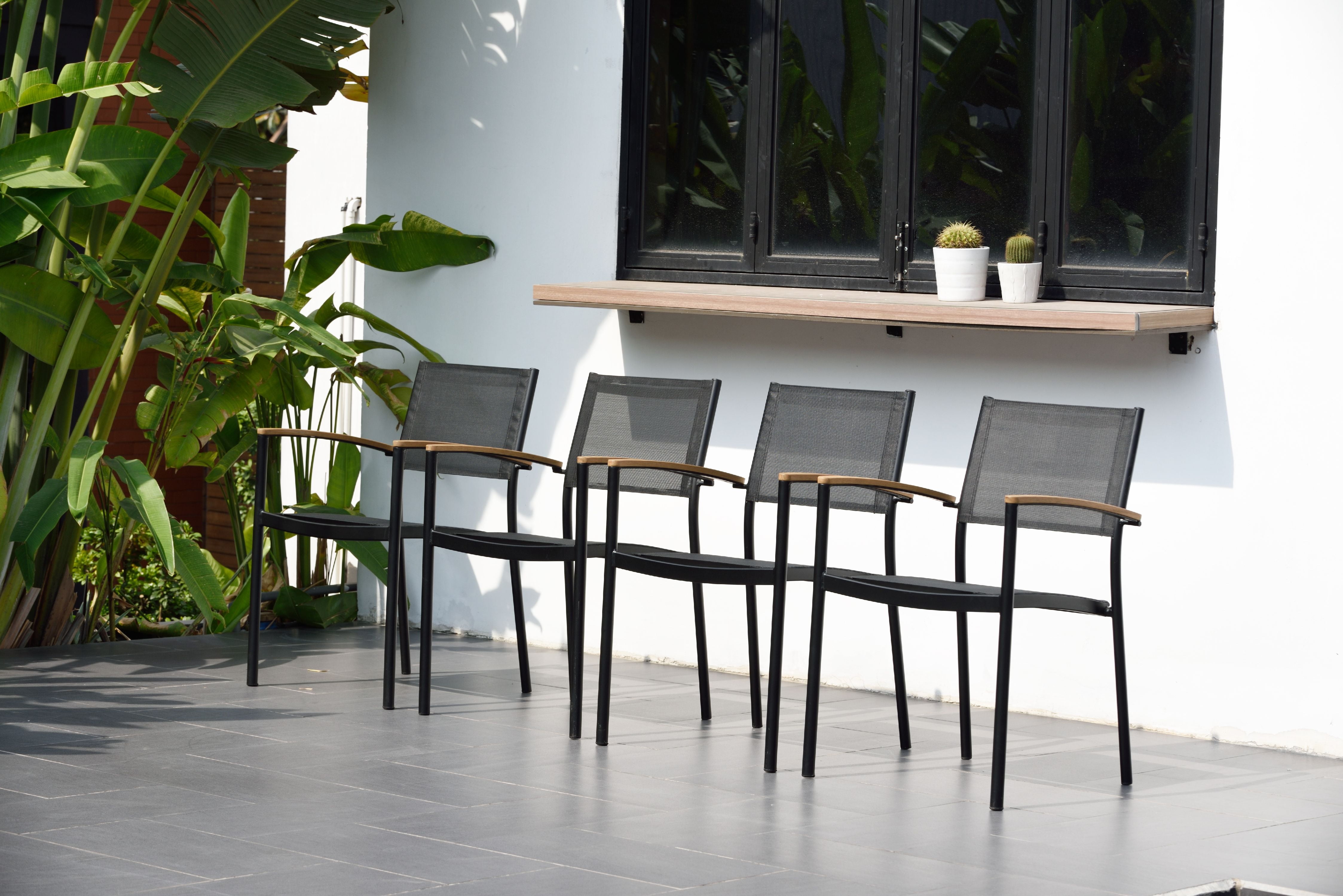Amazonia Ulloa 4-Piece Black Patio Stacking Chairs