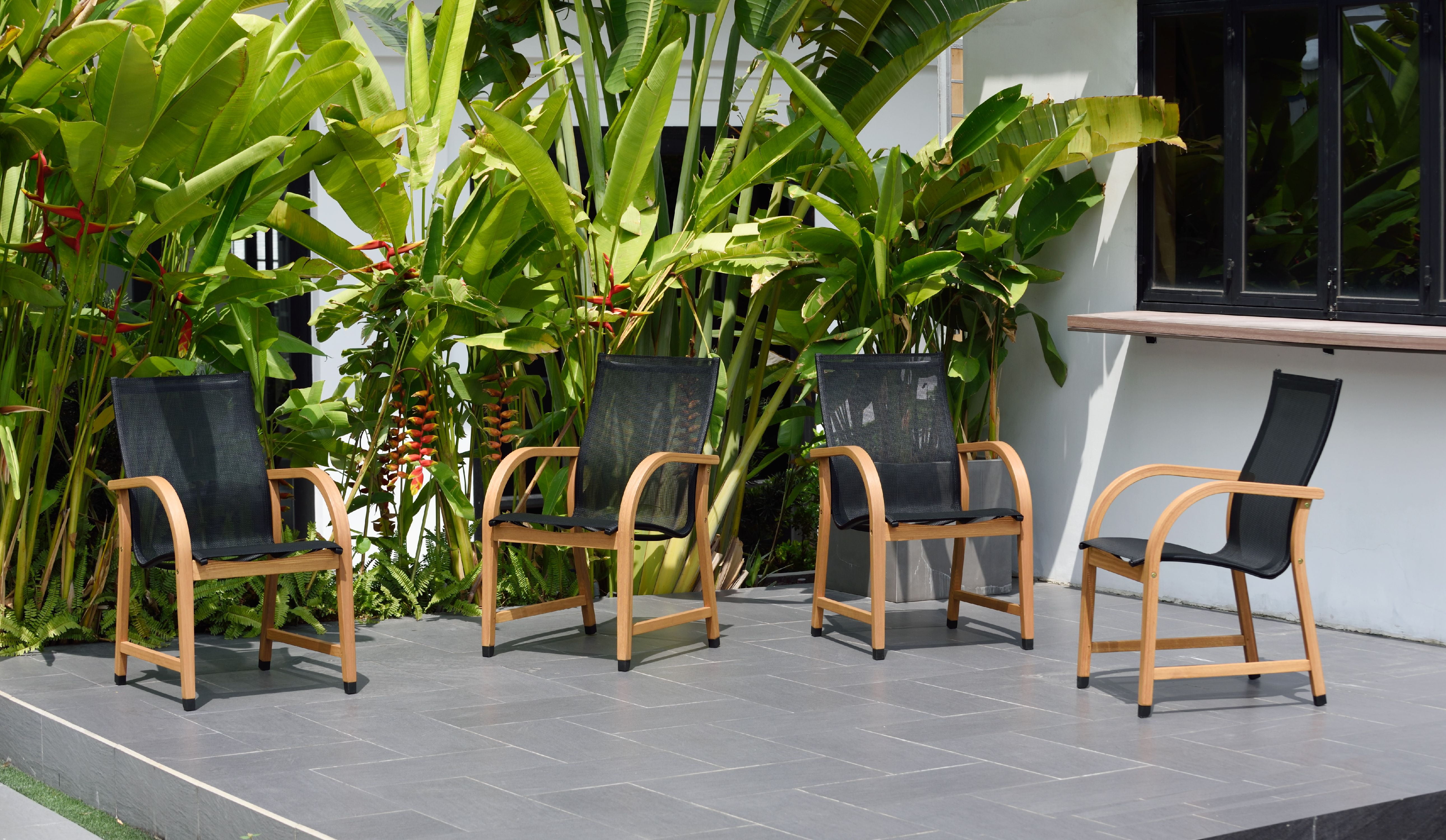 Amazonia Ulloa Teak Finish Patio Stacking Chairs, Set of 4