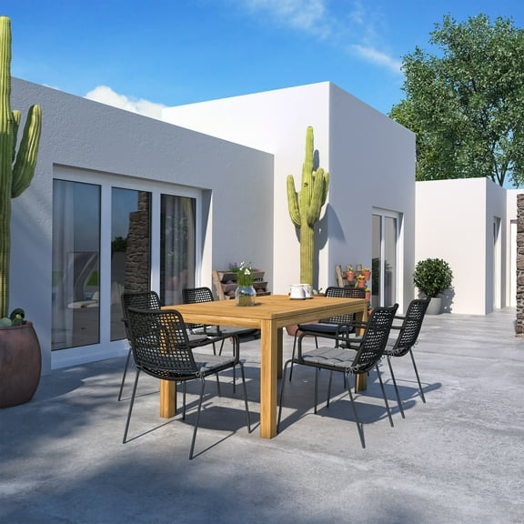 Amazonia Van Buren 7 Pieces Certified Teak Rectangular Outdoor Dining Set, Ideal for Patio, Seating Capacity: 6