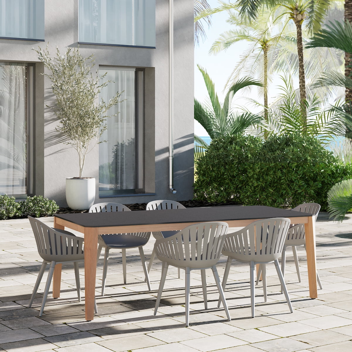 Amazonia Verbania Black Eucalyptus Wood 7- Piece Outdoor Dining Set