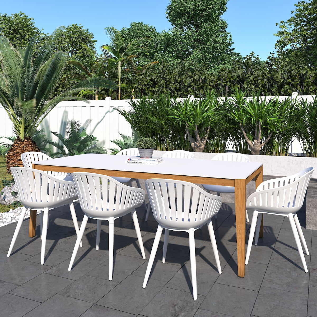 Amazonia Verbania White Eucalyptus Wood 9- Piece Outdoor Dining Set