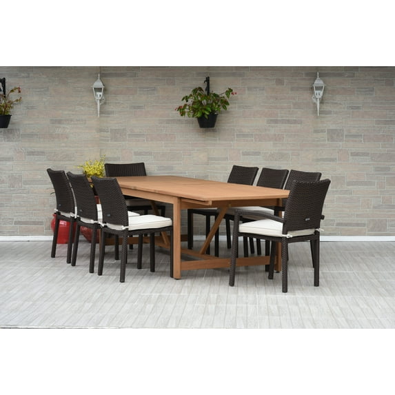 Amazonia Weingan Teak Finish 9 Pieces Extendable Patio Dining Set