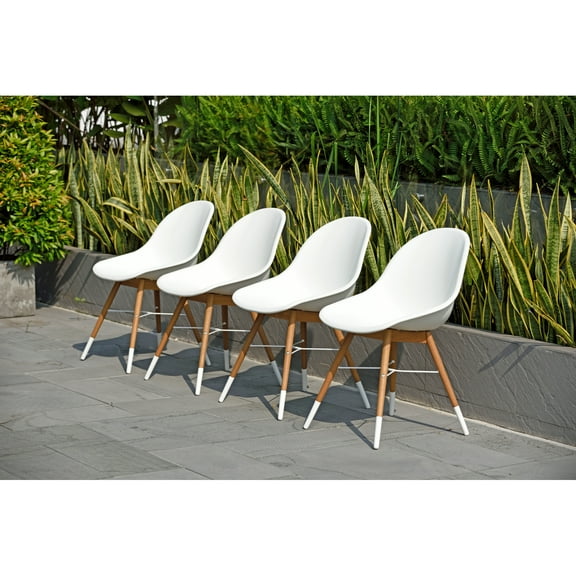 Amazonia Wood 4 Piece Patio Dining Chair Set in a Light Teak Finish