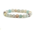 thumbnail image 1 of Amazonite Bracelet Soft Blue Peach Faceted Round 8mm Stones Silver-tone Beaded Accents Womens Adjustable Stretch 7 8 Inch, 1 of 2