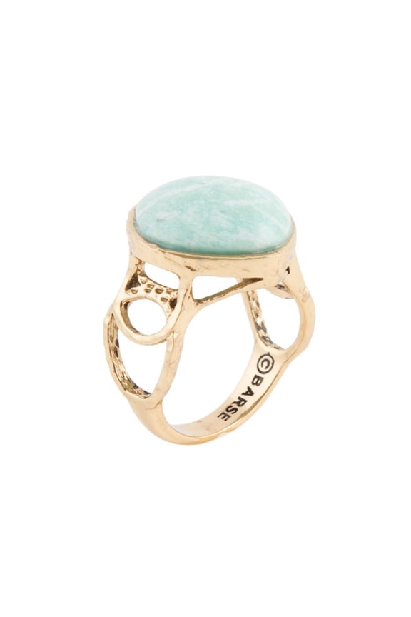 Blue Amazonite and Golden Bronze Circle Dance Ring