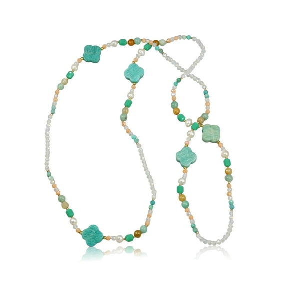 Amazonite Clover & Pearl Lariat