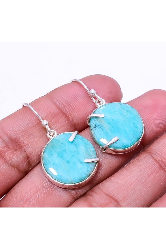 Amazonite -Colorado Mines Designer Handmade 925 Sterling Silver Earring 1.25", Cyan Amazonite Earring E_9505_345_10