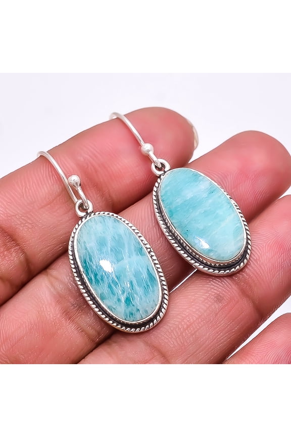 Amazonite -Colorado Mines Designer Handmade 925 Sterling Silver Earring 1.56", Blue Amazonite Earring E_8036_341_49