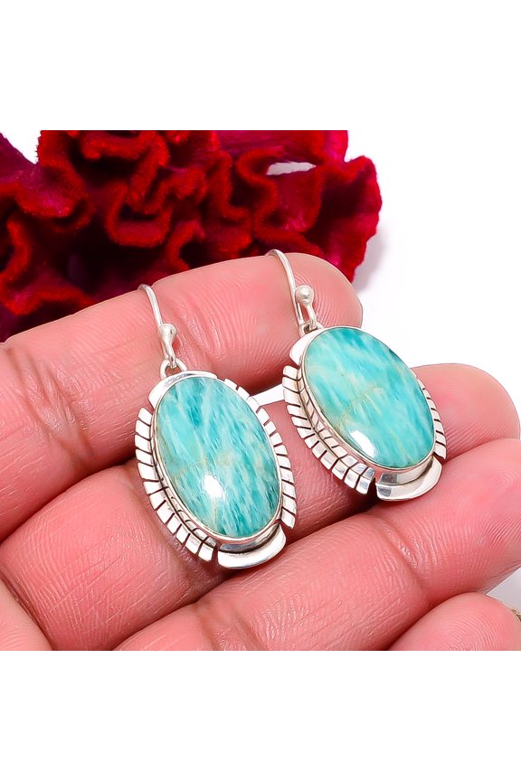 Amazonite - Colorado Mines Designer Handmade 925 Sterling Silver Earring 1.60" E98630, Christmas Gift