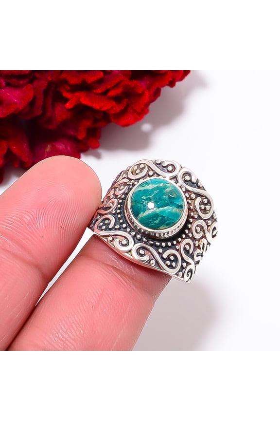 Amazonite - Colorado Mines Designer Handmade 925 Sterling Silver Ring S.8 R98329, Christmas Gift