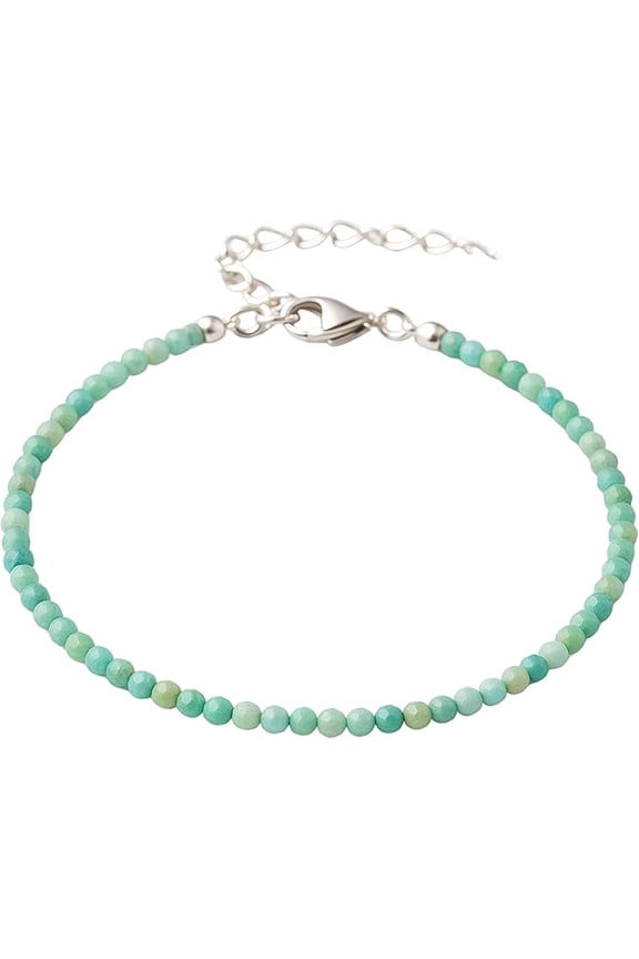 Amazonite Crystal Bracelet - 2mm Beaded Bracelet and Healing Stones (Faceted, Silver Chain)