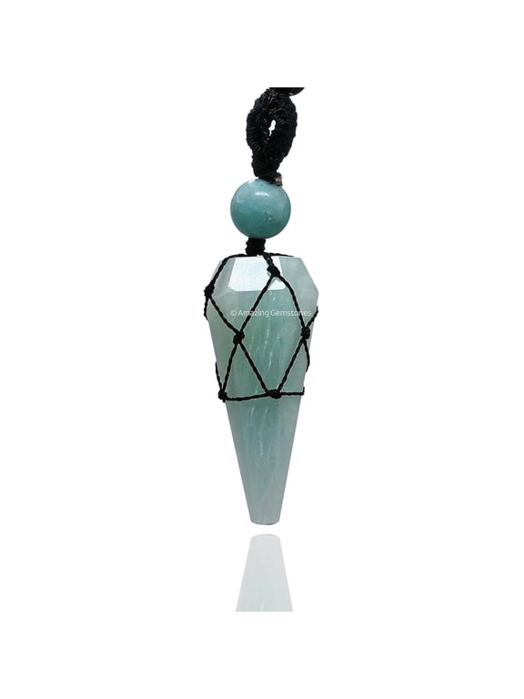 Amazonite Crystal Stone Holder Necklace Pendulum, Unique Women Men Necklace (Black Macrame)