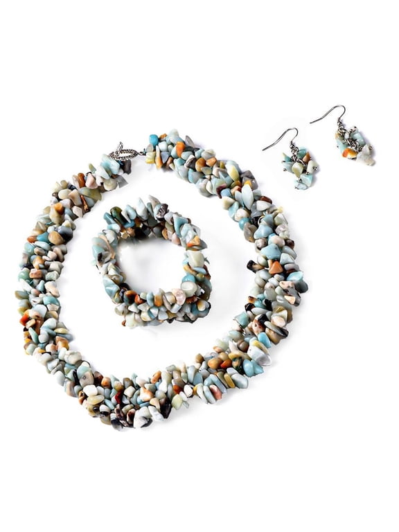 Gemstone Chips Necklace, Bracelet & Earrings Set - Amazonite