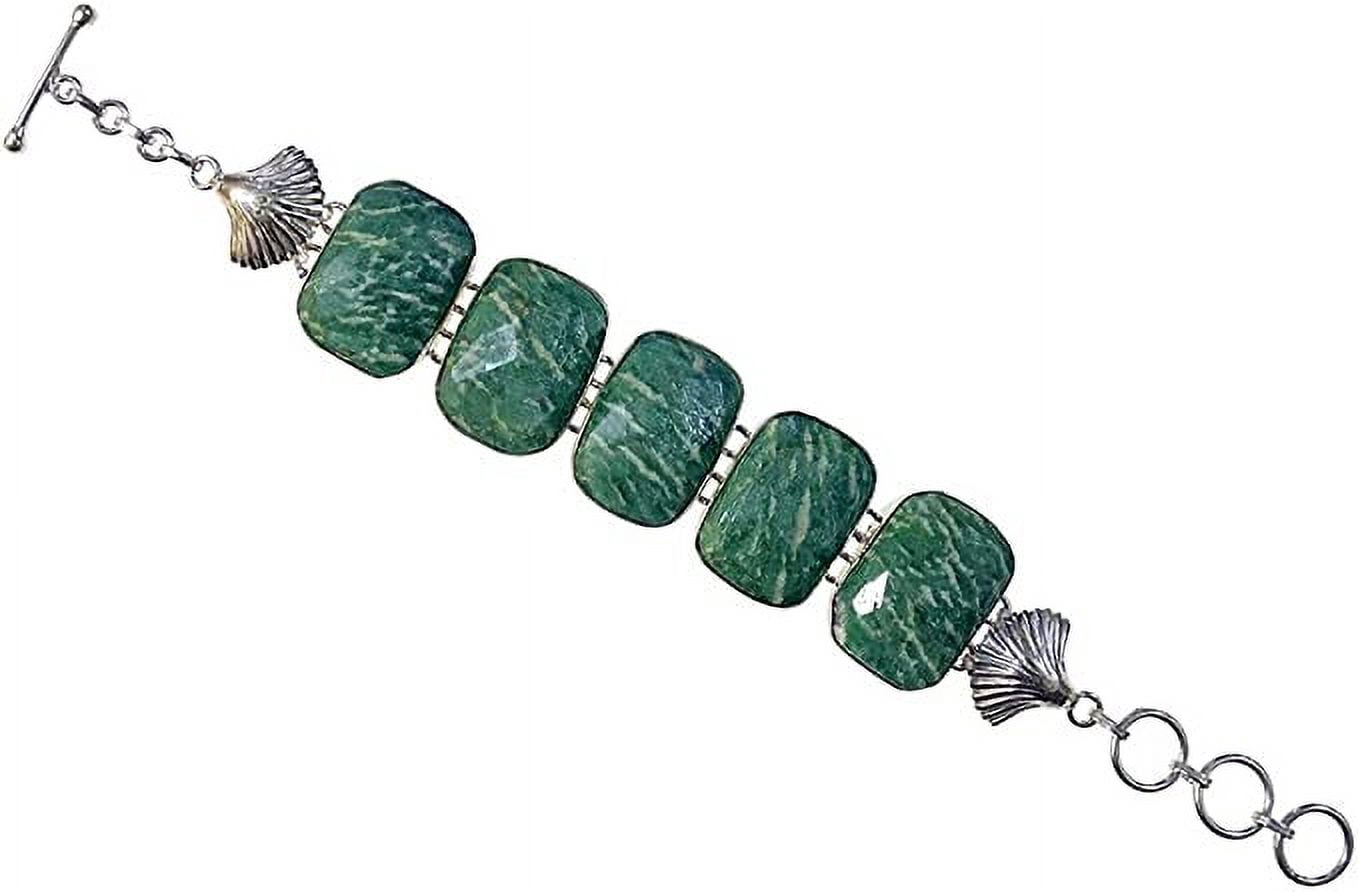Tibetan Silver Amazonite Gemstone Bracelet for Women – Handmade 925 Silver Plated Designer Jewelry for Party & Fashion
