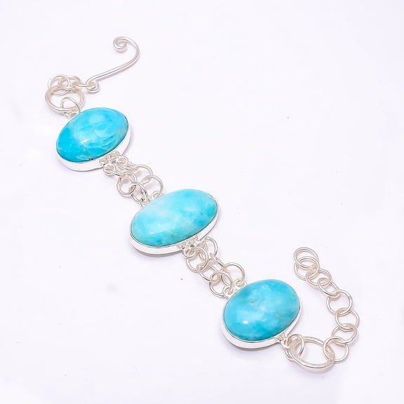 Amazonite -Peru 925 Sterling Silver Adjustable Bracelet 7.99", Blue Amazonite Bracelet B_9205_388_36, New Year Sale, Valentin's Day Gift