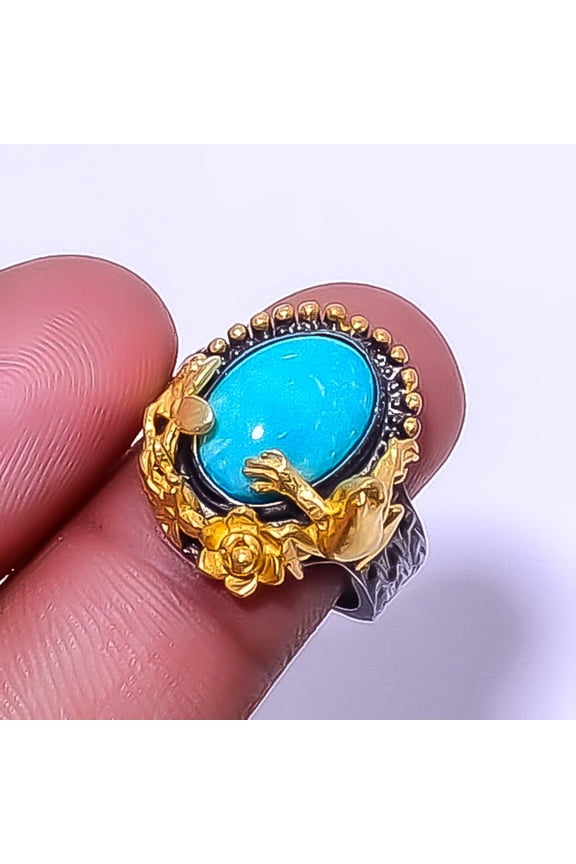 Amazonite - Peru 925 Sterling Silver Two Tone Designer Frog Ring s.8 R7607-31, Christmas Gift, Gemstone Silver Jewelry, Amazonite Ring, New Year Sale