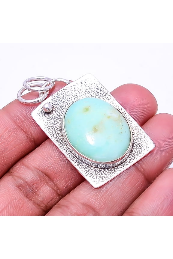 Amazonite - Peru Handmade Gemstone 925 Sterling Silver Pendant 1.76" P41, New Year Sale, Valentin's Day Gift