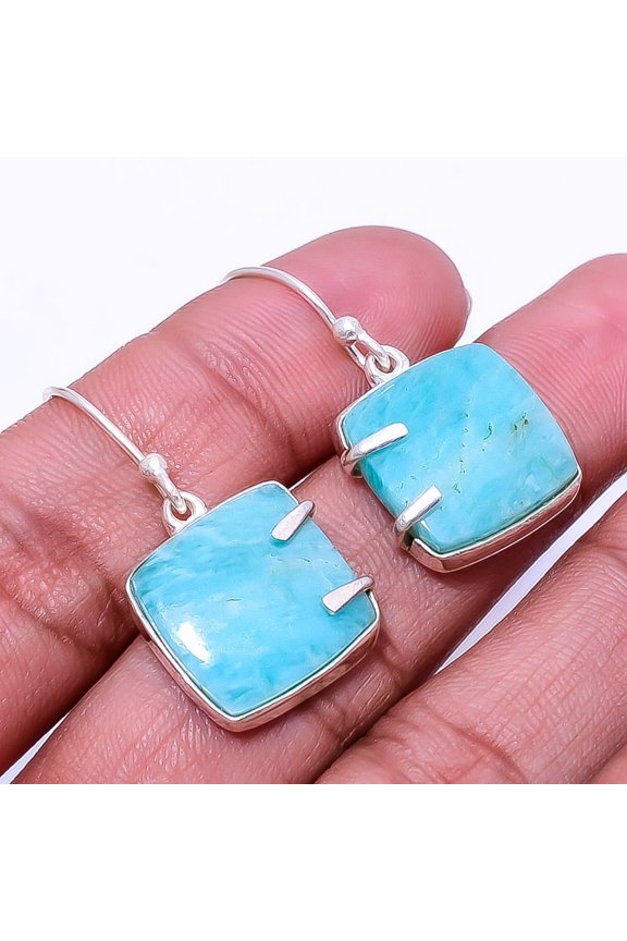 Amazonite -Russia Designer Gemstone 925 Sterling Silver Handmade Earring 1.33" E, Handmade Jewelry, Dangle Earring