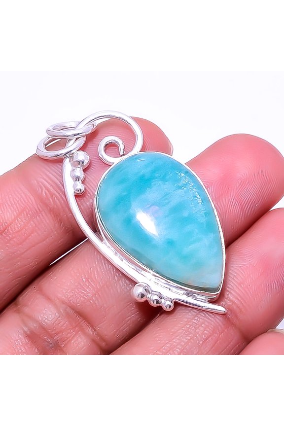 Amazonite - Russia Designer Handmade 925 Sterling Silver Pendant 1.72" P93841646, Beautiful Jewelry, New Year Sale