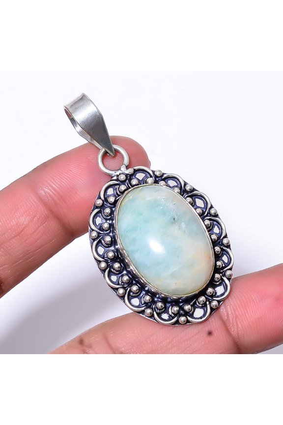 Amazonite - Russia Designer Handmade 925 Sterling Silver Pendant 1.95" P10
