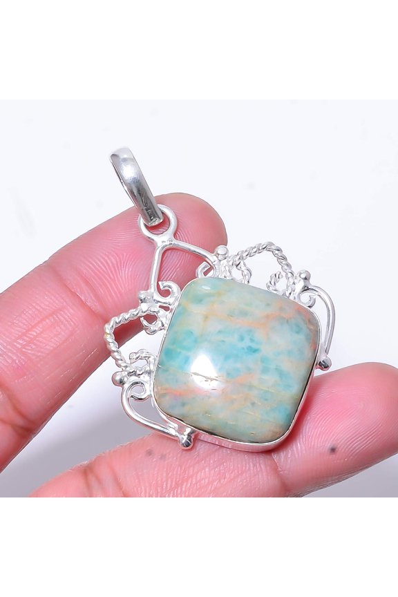 Amazonite - Russia Designer Handmade 925 Sterling Silver Pendant 1.95" P11