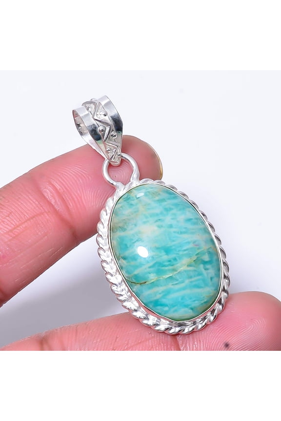 Amazonite - Russia Designer Handmade 925 Sterling Silver Pendant 1.95" P45229