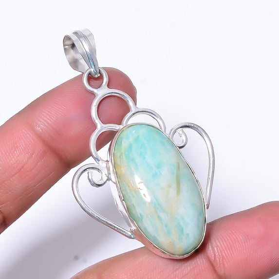 Amazonite - Russia Designer Handmade 925 Sterling Silver Pendant 1.95" P473