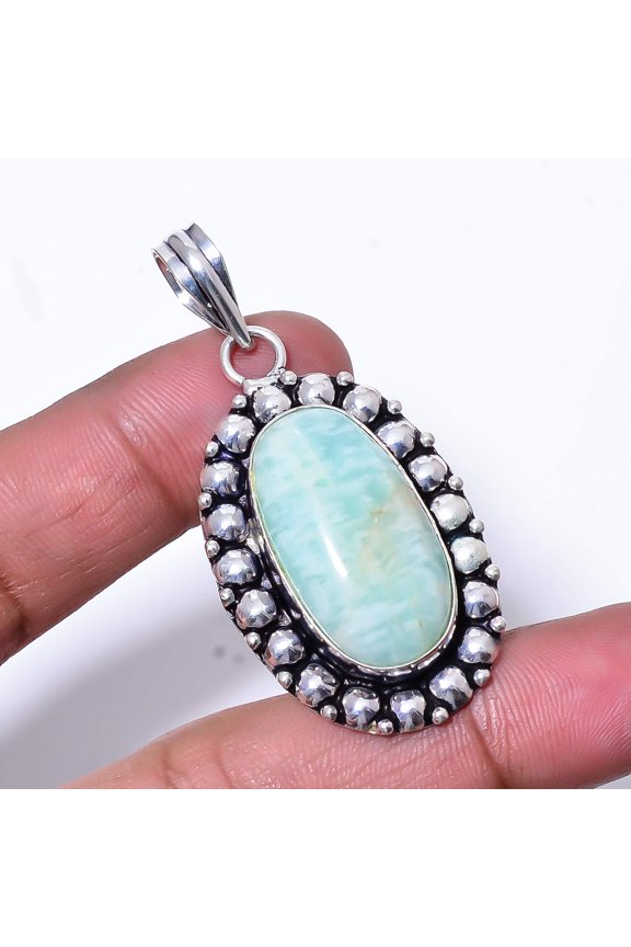 Amazonite - Russia Designer Handmade 925 Sterling Silver Pendant 2.15" P17