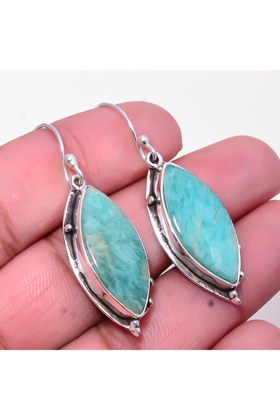 Amazonite - Russia Gemstone 925 Sterling Silver Earring 1.87" E_10182_1004_42, New Year Sale, Valentin's Day Gift