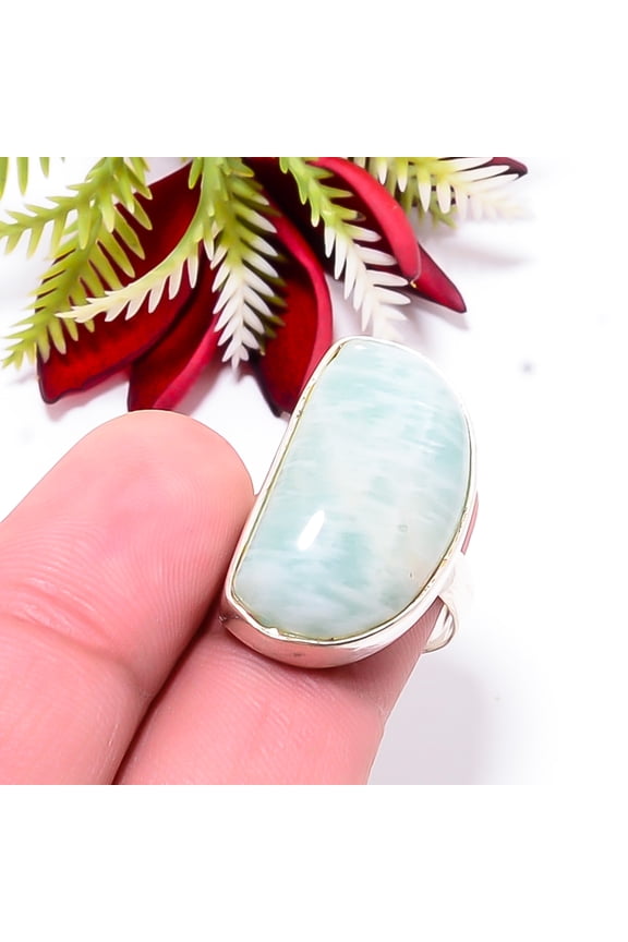 Amazonite - Russia Gemstone 925 Sterling Silver Handmade Ring S.7.5 R55
