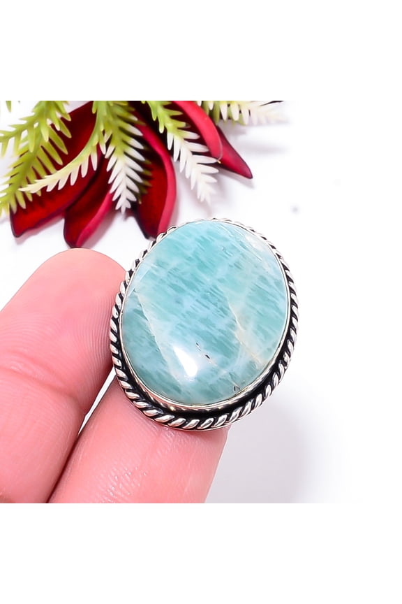 Amazonite - Russia Gemstone 925 Sterling Silver Handmade Ring S.8 R57