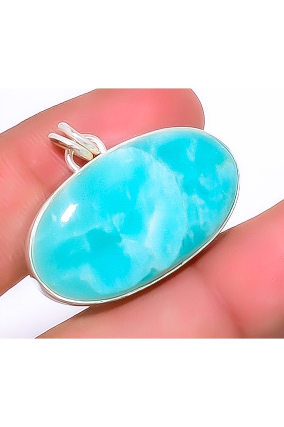 Amazonite - Russia Handmade Gemstone 925 Sterling Silver Pendant 1.05" A322, Christmas Gift, Gemstone Silver Jewelry, Amazonite Pendant, New Year Sale