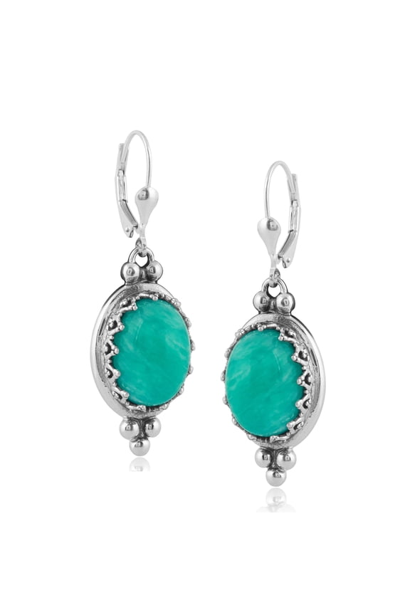 Sterling Silver Amazonite Crown Detail Lever Back Earrings