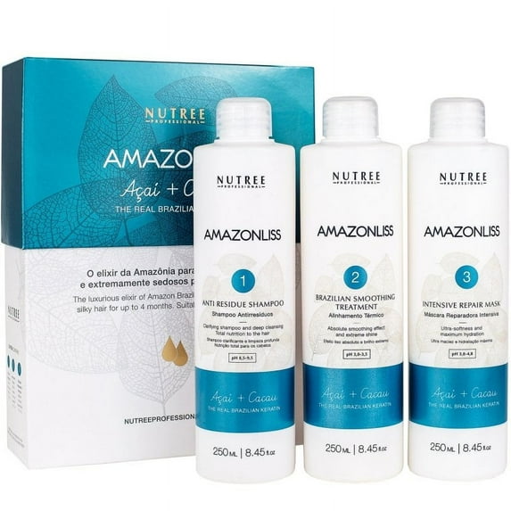 Amazonliss Brazilian Keratin Treatment Set 8.45 fl.oz for All Hair Types with Shampoo and Conditioner for Dry Damaged - Restore, Repair, Smoothing, Conditioning