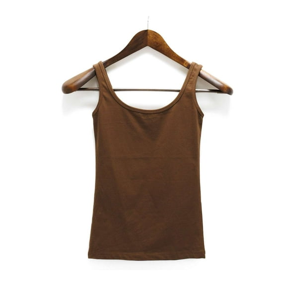 Ambar Women's Basic Plain Top With Thick Straps, Brown,M - US