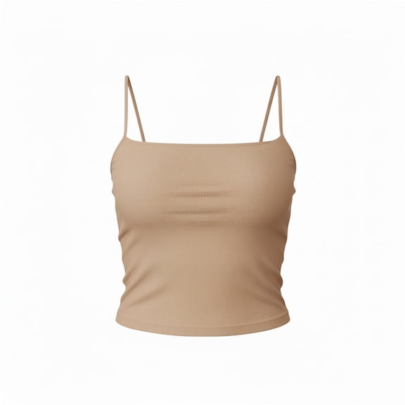 Ambar Women's Basic Plain Top With Thin Straps, Beige,S - US