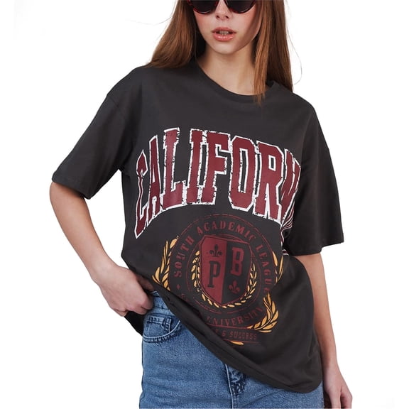 Ambar Women's California Graphic Oversized T-Shirt, Anthracite,M - US